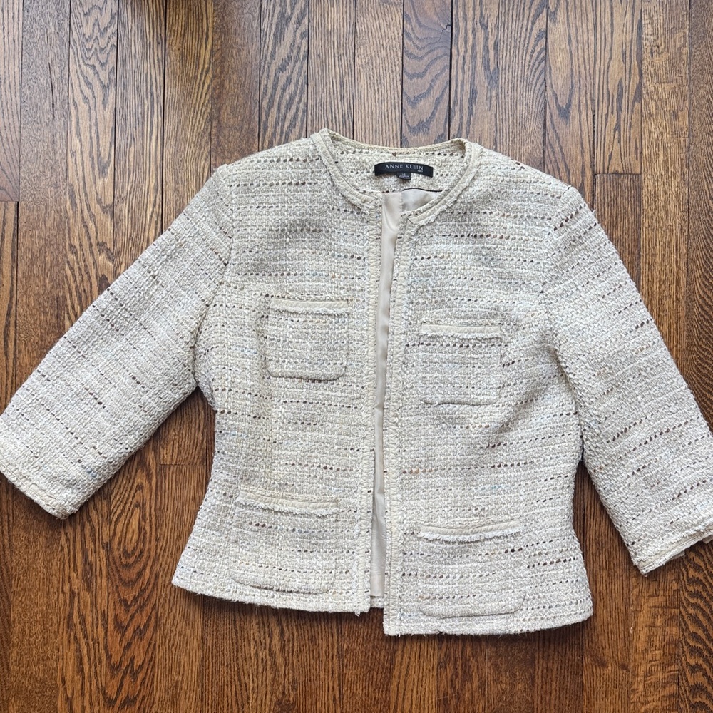 Ann Klein Elegant Cream Tweed Jacket